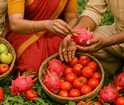 people harvesting dragon fruit, guava and tamato - happy harvesting (2)