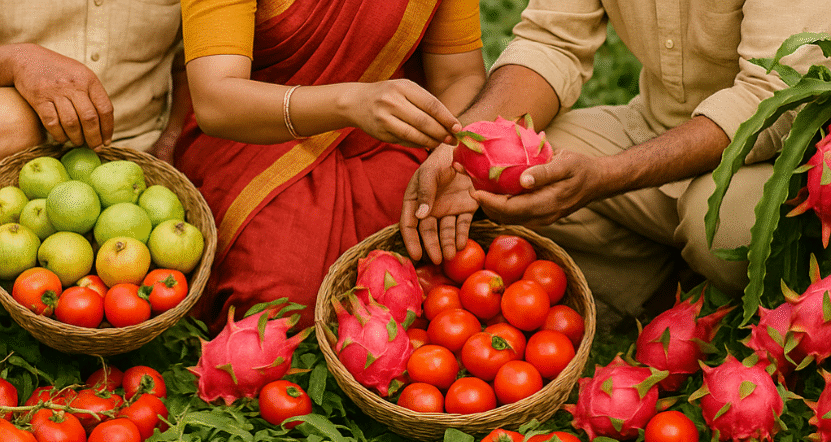 people harvesting dragon fruit, guava and tamato - happy harvesting (2)