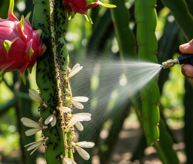 A detailed macro shot of several red ants crawling on a plant stem.